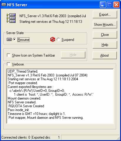 Click to view NFS client and server for windows ProNFS 3.2 screenshot