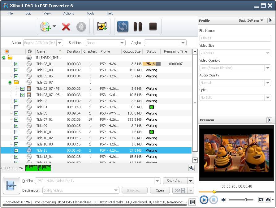 Click to view Xilisoft DVD to PSP Converter 6.5.1.0314 screenshot