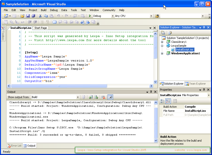 Click to view Lexpa InnoSetup for VS2005 1.1 screenshot