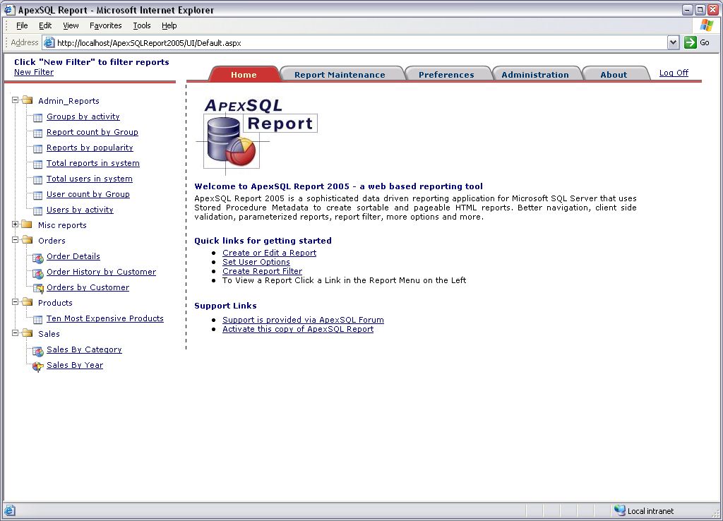 Click to view Apex SQL Report 2008.06 screenshot