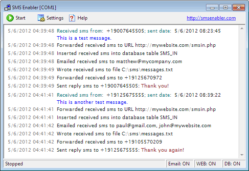 Click to view SMS Enabler 2.5.5 screenshot
