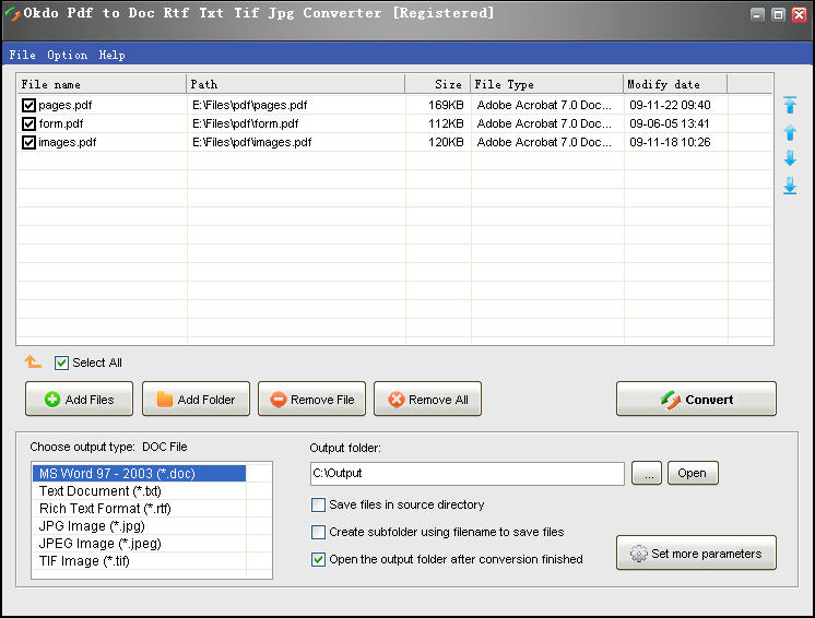 Click to view Okdo Pdf to Doc Rtf Txt Tif Jpg Converter 5.4 screenshot