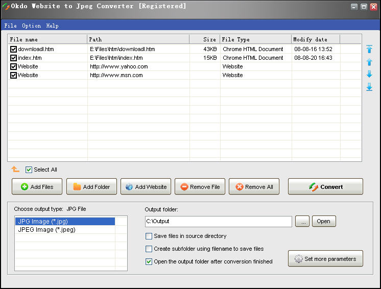 Click to view Okdo Website to Jpeg Converter 5.4 screenshot