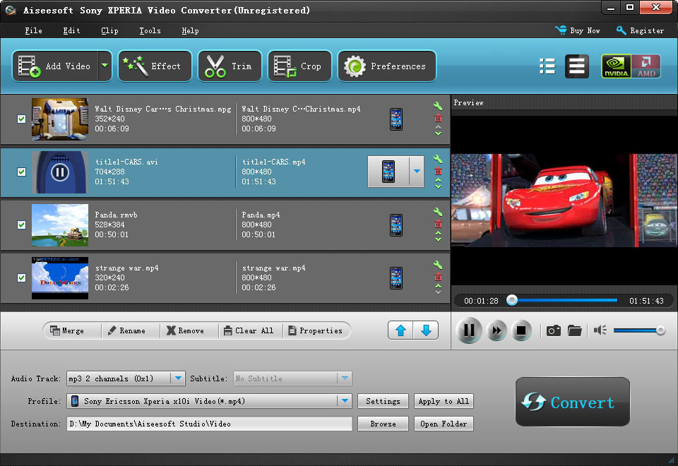 Click to view Aiseesoft Sony XPERIA Video Converter 6.2.16 screenshot