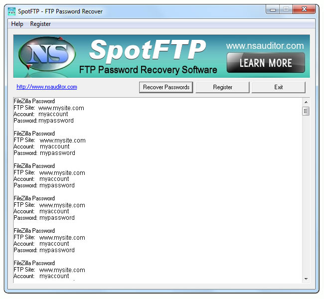 Click to view SpotFTP Password Recover 2.4.8 screenshot