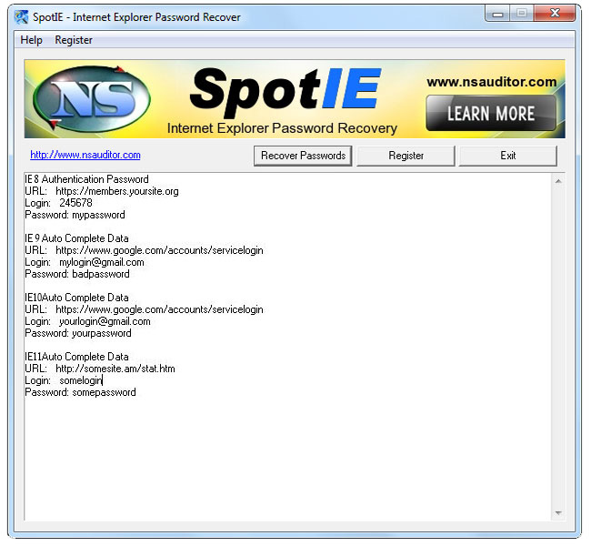 Click to view SpotIE Password Recovery 2.9.5 screenshot