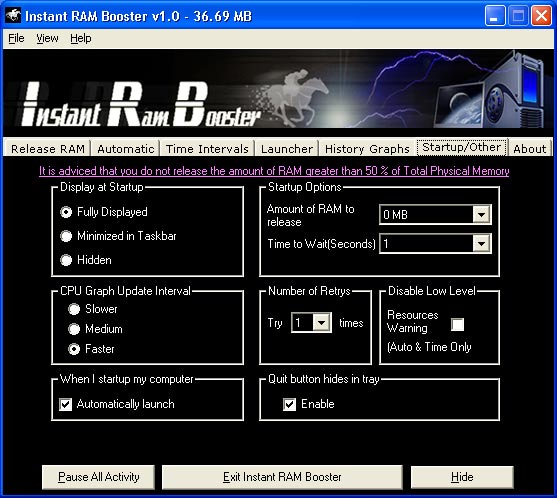 Click to view Instant RAM Booster 1.05 screenshot