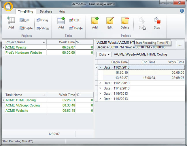 Click to view TimeBillingWindow 2.0.11 screenshot