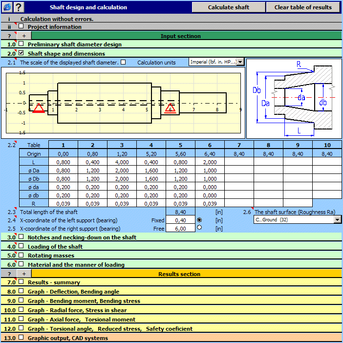Click to view MITCalc - Shafts Calculation 1.22 screenshot
