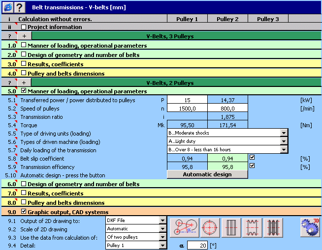 Click to view MITCalc - V-Belts Calculation 1.20 screenshot