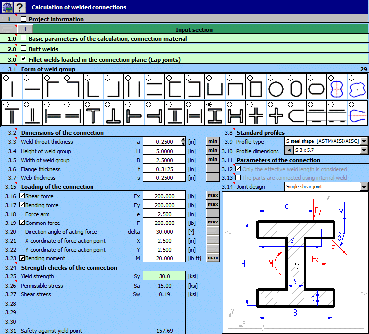 Click to view MITCalc - Welded connections 1.13 screenshot
