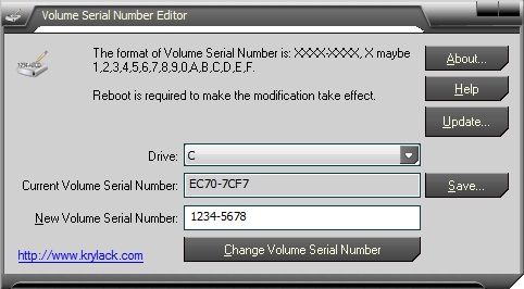 Click to view Volume Serial Number Editor 1.81 screenshot