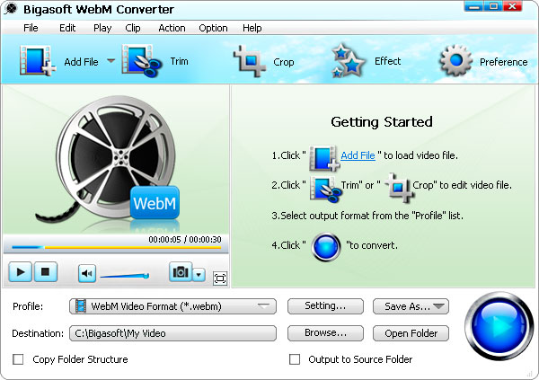 Click to view Bigasoft WebM Converter 3.7.49.5044 screenshot