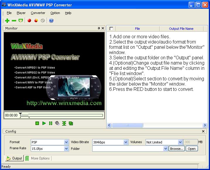 Click to view WinXMedia AVI/WMV PSP Converter 3.25 screenshot