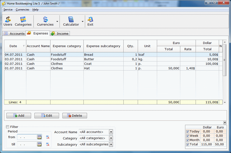 Click to view Home Bookkeeping Lite 5.2 screenshot