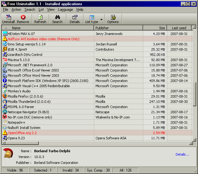 Click to view Free Uninstaller 1.1 screenshot