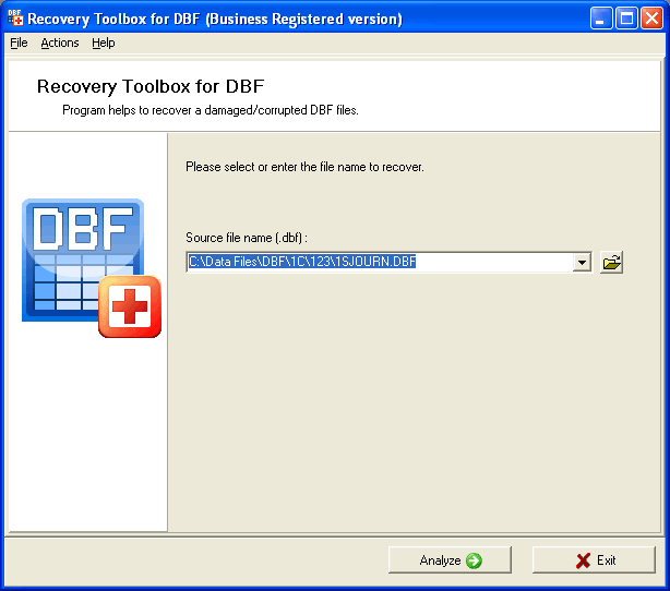Click to view Recovery Toolbox for DBF 2.3.9 screenshot