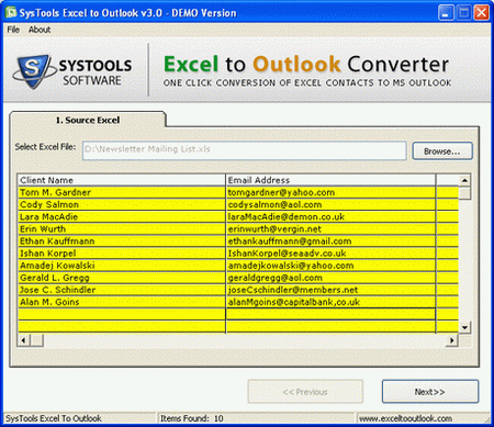 Click to view Excel to Outlook 3.0 screenshot