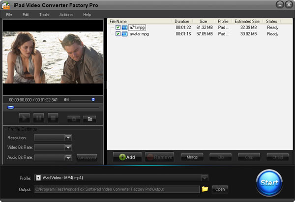 Click to view iPad Video Converter Factory Pro 3.1 screenshot