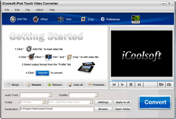 Click to view iCoolsoft iPod Touch Video Converter 3.1.12 screenshot