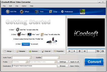 Click to view iCoolsoft iRiver Video Converter 3.1.12 screenshot