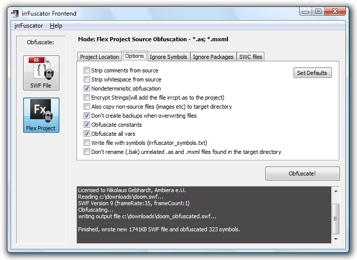 Click to view irrFuscator 2.2.0 screenshot