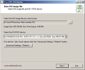 Click to view Free DVD ISO Burner 1.2 screenshot