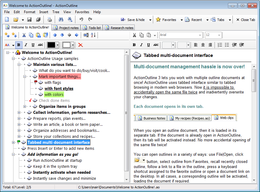 Click to view ActionOutline Lite 3.4 screenshot