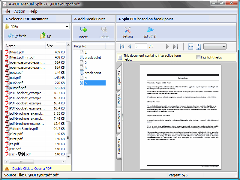 Click to view A-PDF Manual Split 4.4.4 screenshot