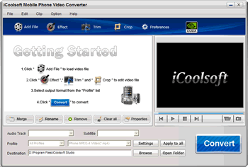Click to view iCoolsoft Mobile Phone Video Converter 3.1.12 screenshot