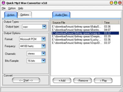 Click to view Quick MP3 WAV Converter 3.1 screenshot