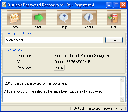Click to view Outlook Password Recovery 1.0k screenshot