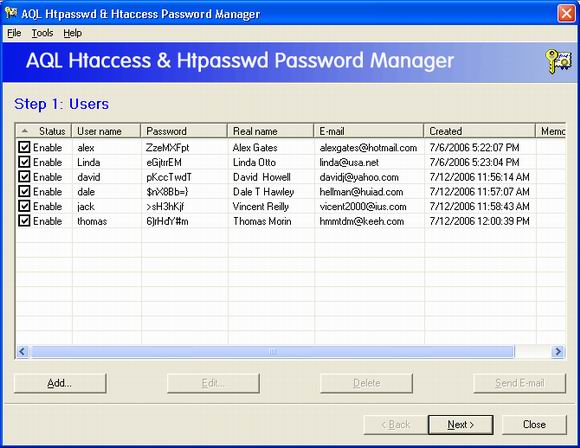 Click to view AQL htpasswd & htaccess Password Manager 2.40 screenshot