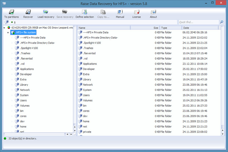 Click to view Raise Data Recovery for HFS+ 5.15 screenshot