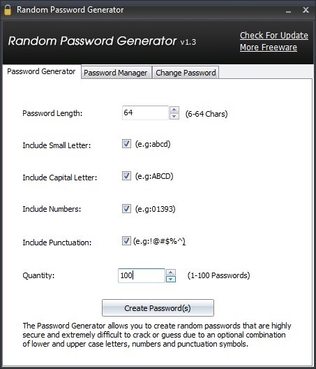 Click to view Random Password Generator 1.3.0.0 screenshot