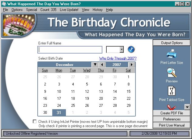 Click to view The Birthday Chronicle 9.3 screenshot