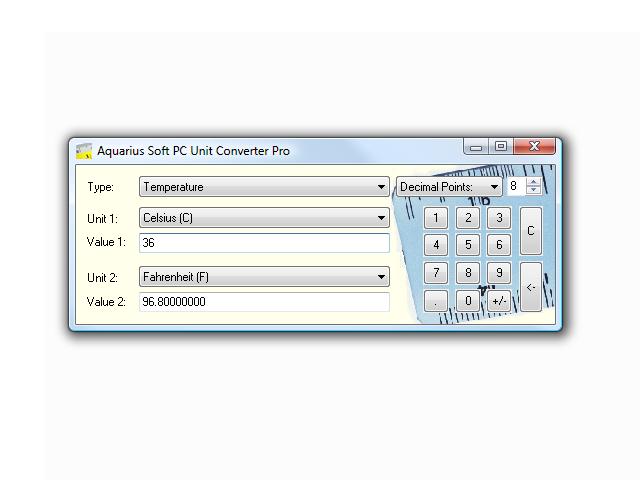 Click to view Aquarius Soft PC Unit Converter 2.2b screenshot
