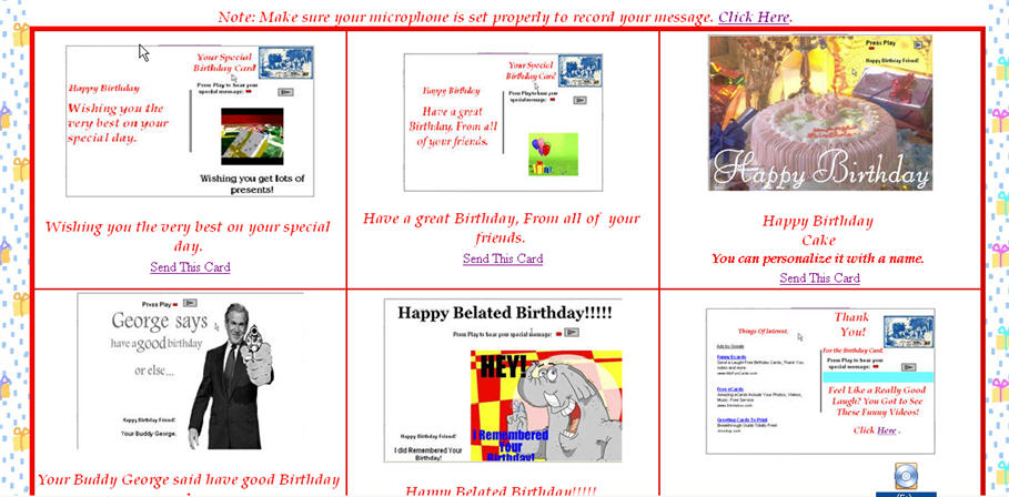 Click to view Birthday eCards with Your Personal Voice 1.0 screenshot