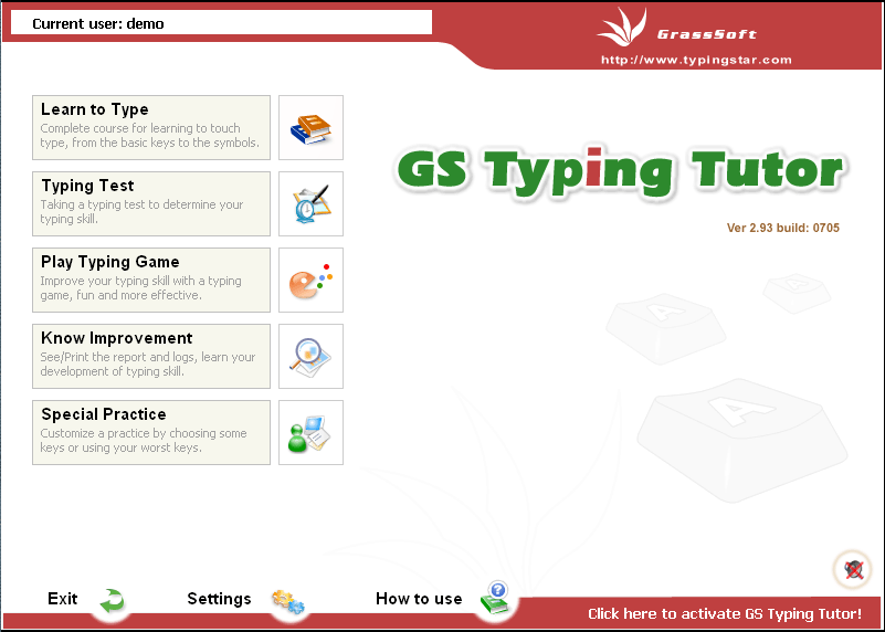 Click to view GS Typing Tutor Network 1.0.0 screenshot