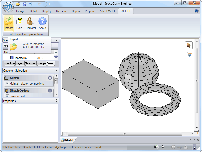 Click to view DXF Import for SpaceClaim 1.0 screenshot
