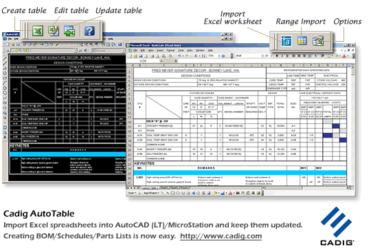 Click to view AutoCAD LT Excel- {Cadig AutoTable 3.x} 3.6 screenshot
