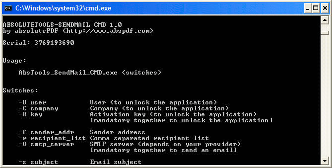 Click to view absoluteTools-Sendmail CMD 1.1.0 screenshot