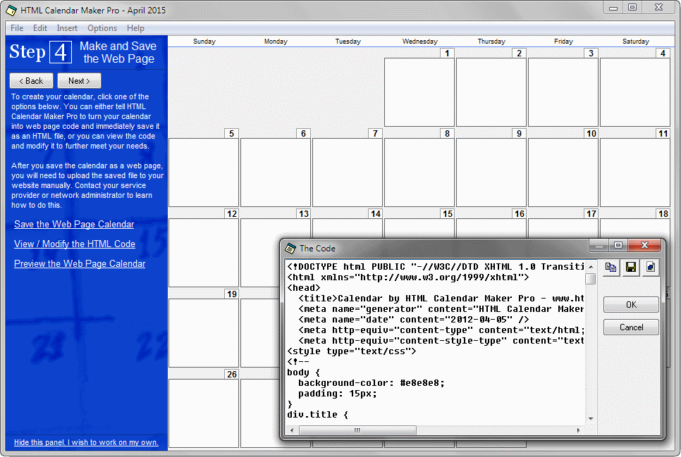 Click to view HTML Calendar Maker Pro 3.8.9 screenshot