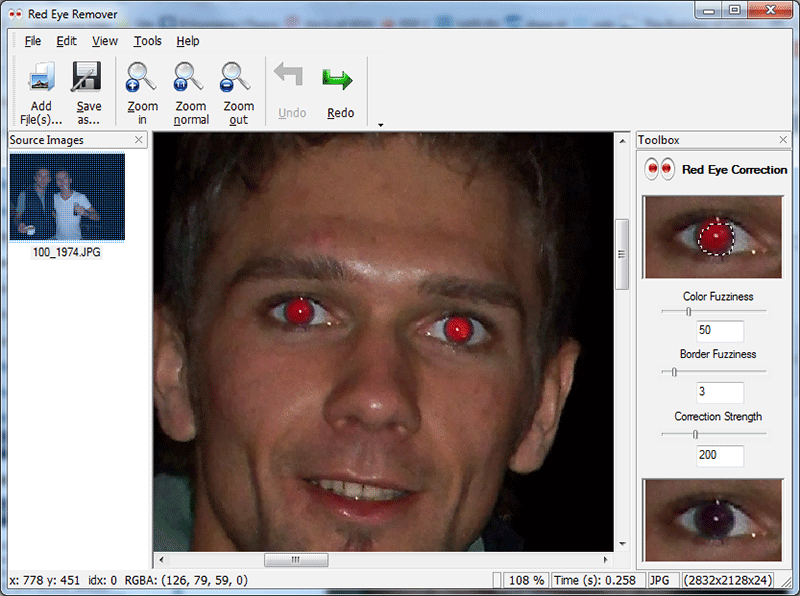 Click to view SoftOrbits Red Eye Remover 1.2.11 screenshot