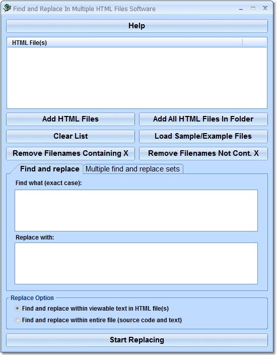 Click to view Find and Replace In Multiple HTML Files Software 7.0 screenshot