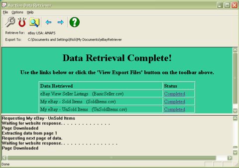 Click to view Auction Data Retriever 1.6 screenshot