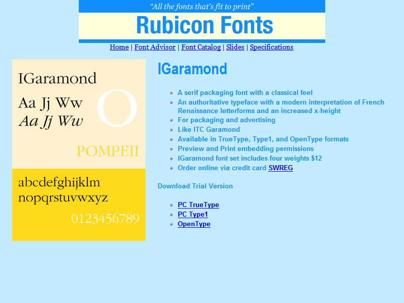Click to view IGaramond Font OpenType 2.00 screenshot