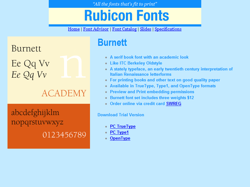 Click to view Burnett Font Type1 2.00 screenshot