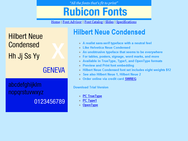 Click to view Hilbert Neue Condensed Font TT 2.00 screenshot