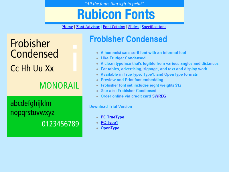 Click to view Frobisher Condensed Font Type1 2.00 screenshot